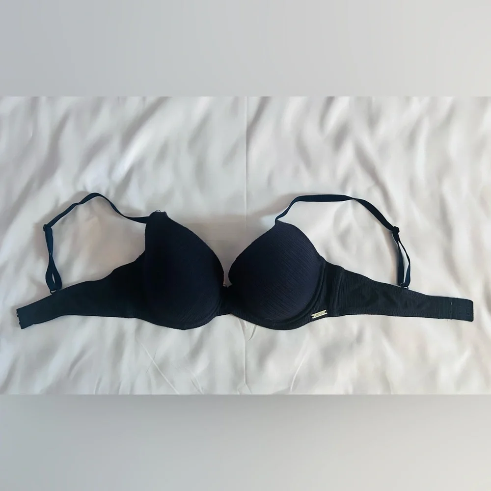 Nautica Navy Blue Ribbed Push-Up Underwire Bra Size 34C